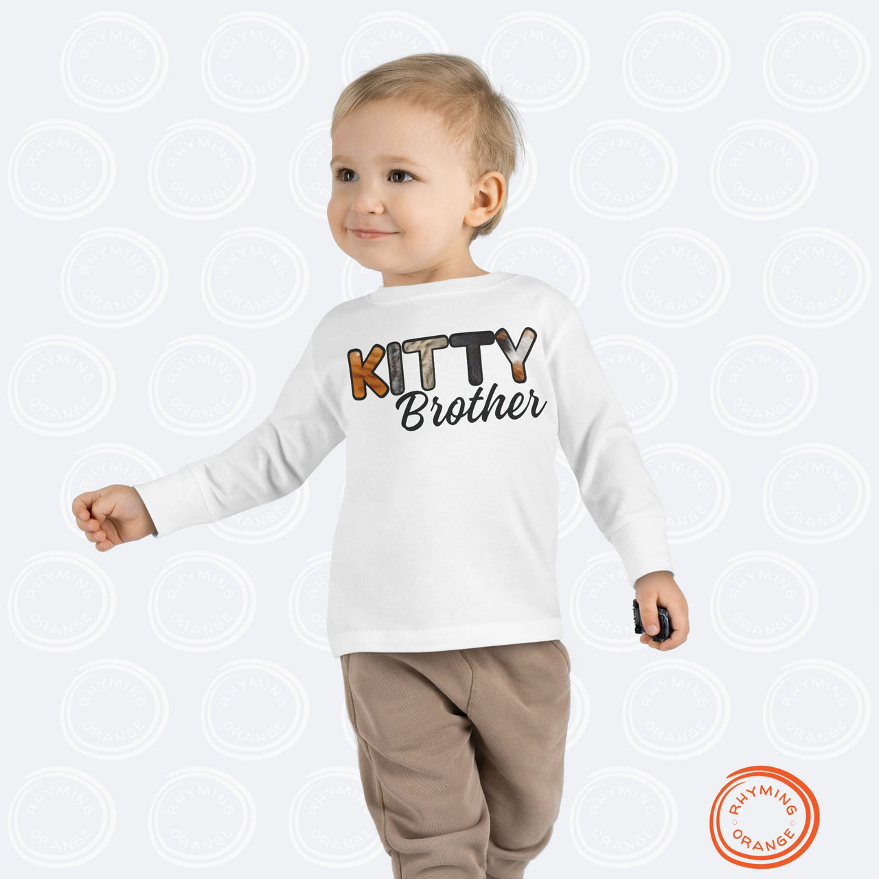 Cat Brother Toddler Tee, Long Sleeve Furry Letter Custom Tshirt Pet Sibling, Kitty Surprise Birthday Holiday Boy Shirt Gift, Family Pajamas