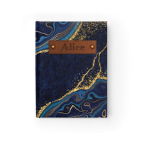 Thumbnail for Blue Agate and Leather Name Plate All-Over-Print Hardcover Journal, Matte with Lined or Blank Pages, Luxury Look Printed Cover