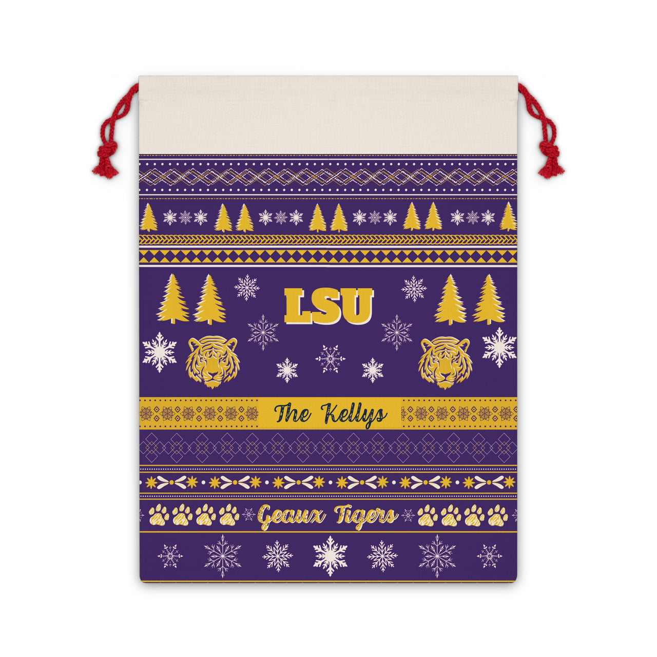 Personalized LSU Tigers Inspired Sweater Print Santa Sack Gift Bag