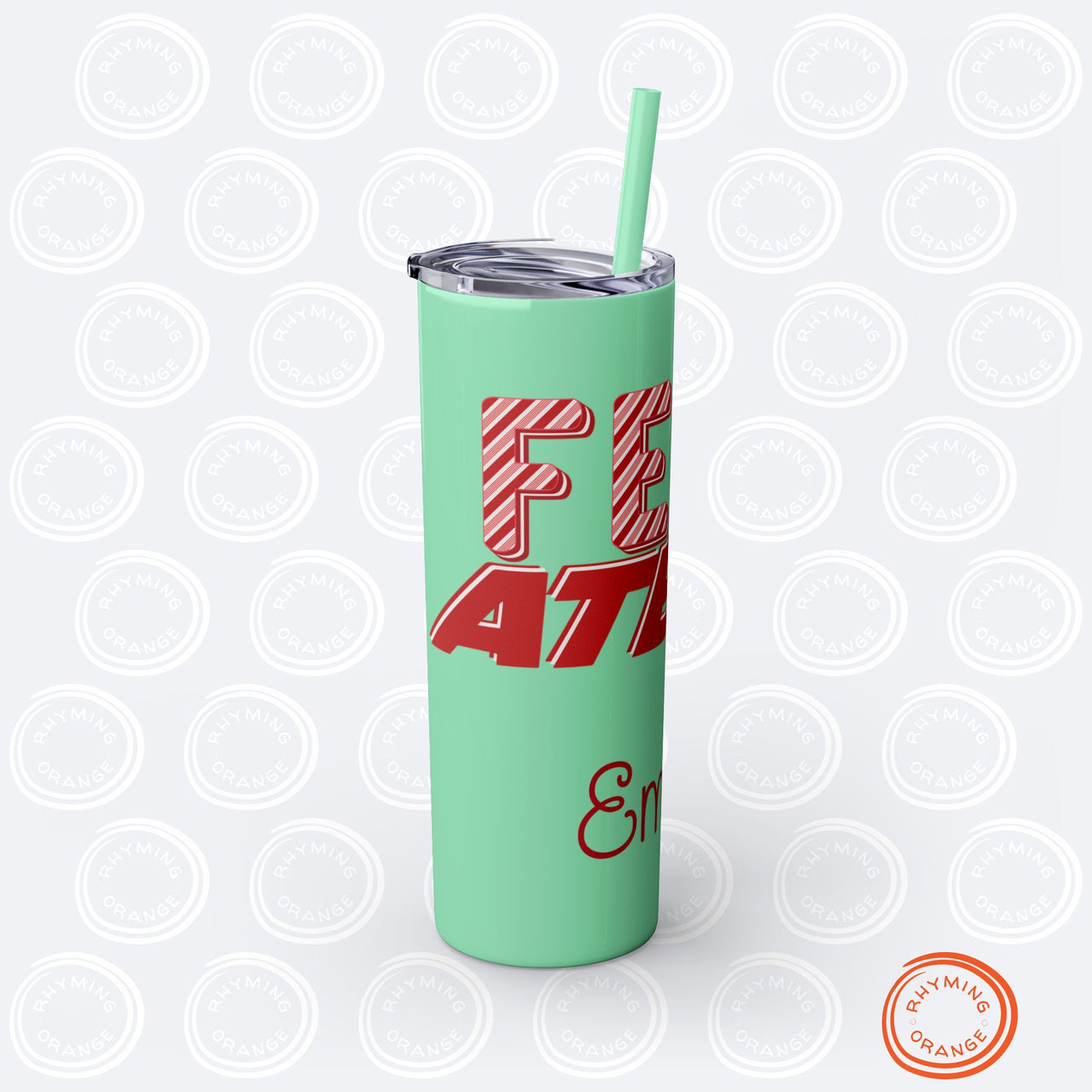 Personalized Ateez Holiday Insulated Tumbler, Custom "Feliz Ateez" Peppermint Stripe Skinny Tumbler with Straws, KPop Christmas Atiny Merch