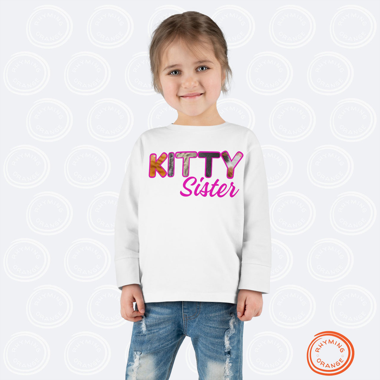 Custom Toddler Tee for Cat Brother or Sister, Long Sleeve Furry Letter Pet Sibling, Birthday Baby Shower Gift, Mom Gift, Family Pajamas