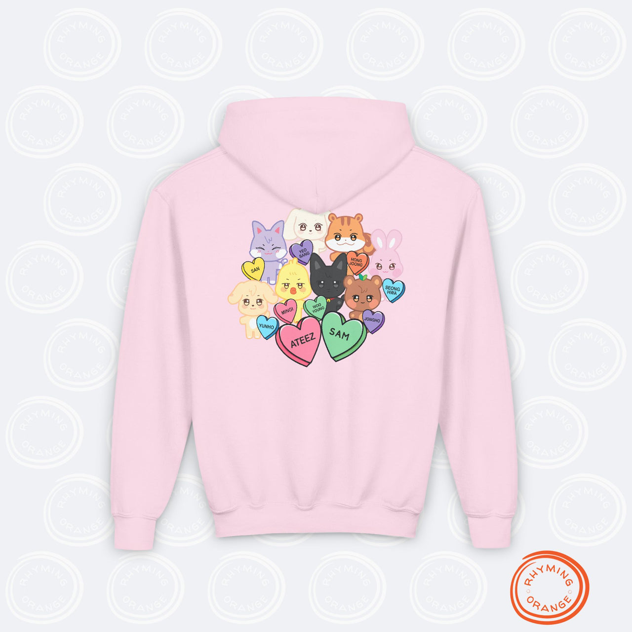 Personalized Aniteez Candy Hearts YOUTH Hoodie, ATEEZ Custom Valentine's Unisex Kids Sweatshirt, KPop Children's Merch