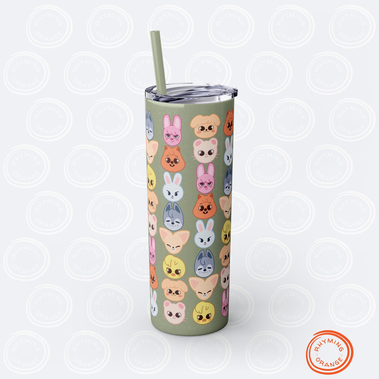 Stray Kids SKZoo Tumbler with Straw, 20oz Stainless Steel Skinny Insulated StrayKids mug, K-pop Fan Merch, SKZ BbokAri Leebit Bangchan gift