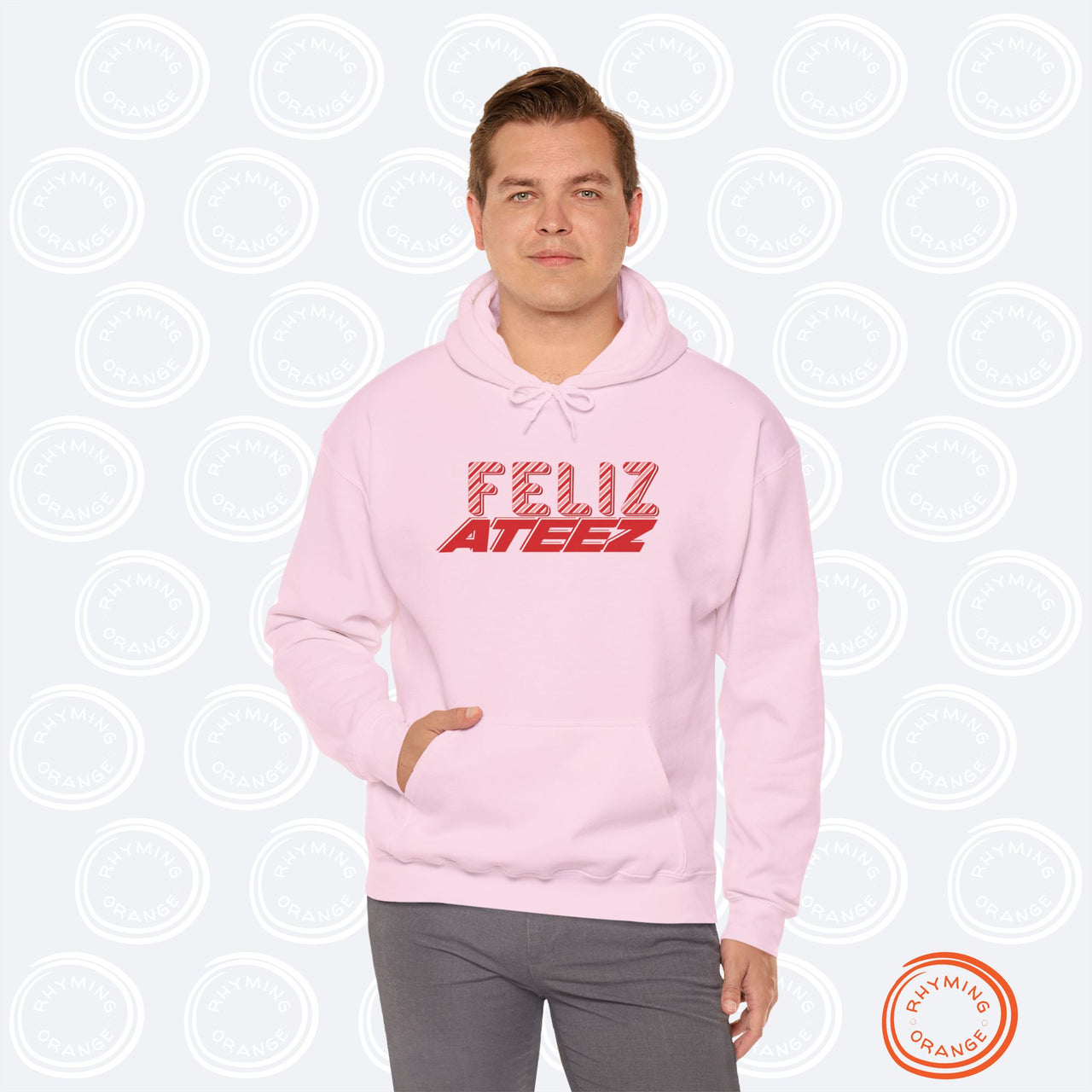 Ateez Holiday Hoodie, "Feliz Ateez" Christmas Unisex Hooded Sweatshirt