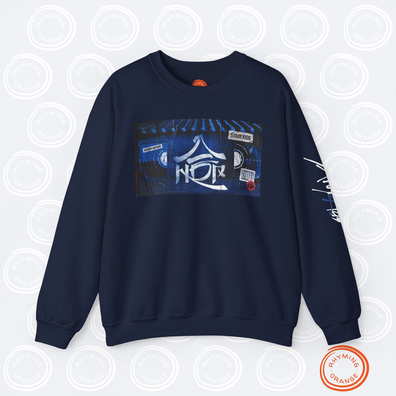 SKZHOP HIPTAPE Release Crewneck Sweatshirt, Unisex Stray Kids Album Merch with Sleeve Print, SKZ BangChan Felix Hyunjin Changbin KPop Shirt