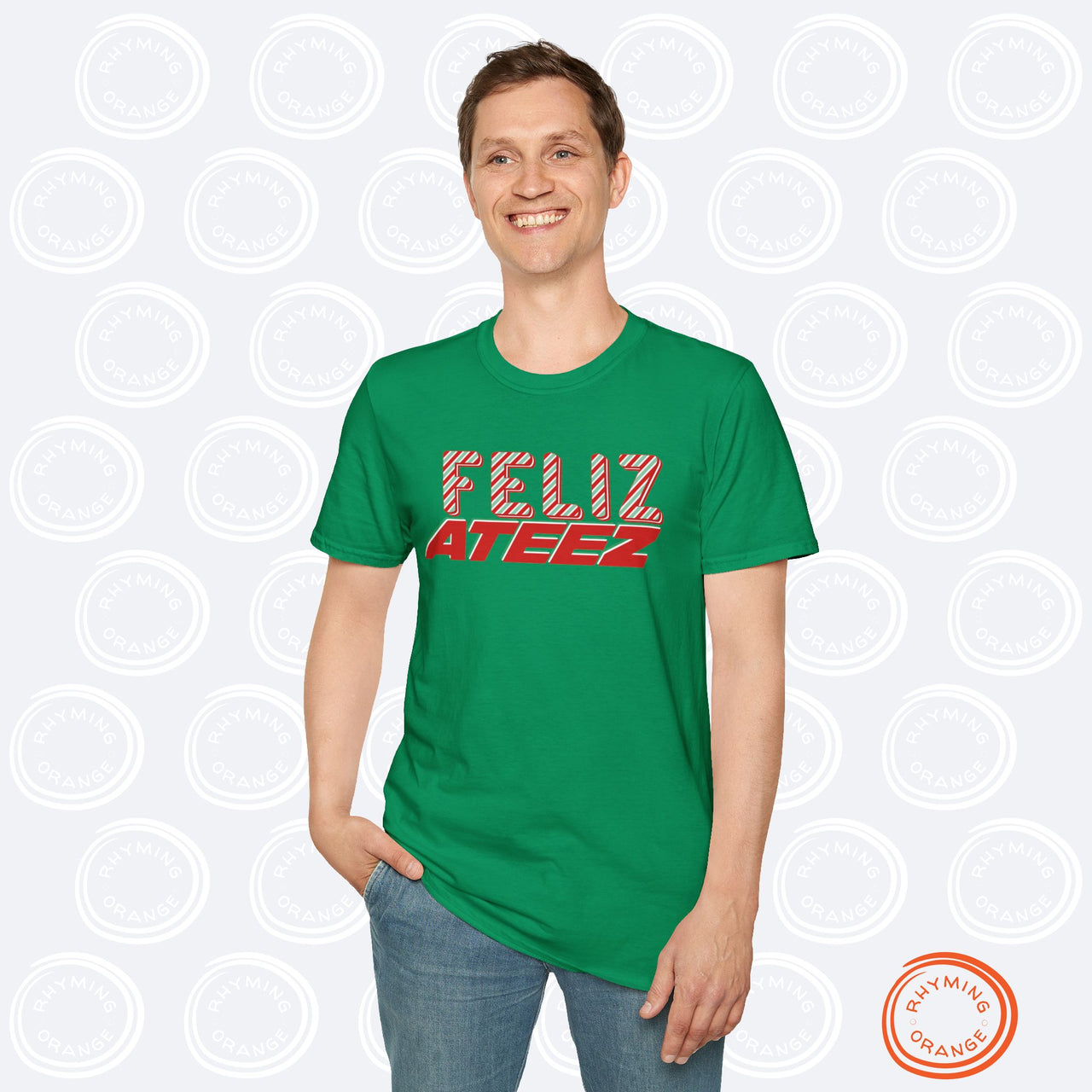 Ateez Holiday Tee, "Feliz Ateez" Christmas Softstyle Unisex Tshirt