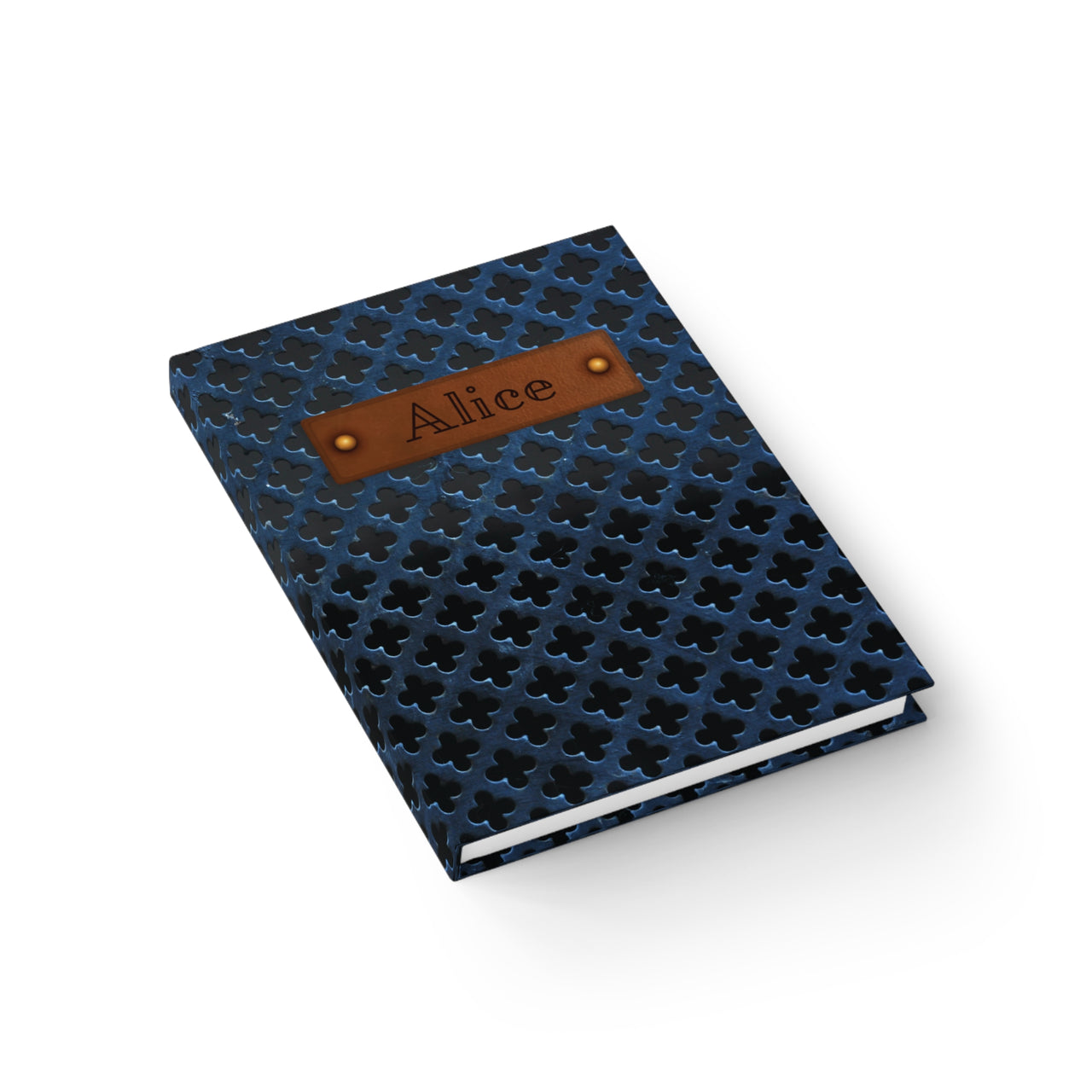 Navy Metal Grate and Leather Name Plate All-Over-Print Hardcover Journal Matte with Lined or Blank Pages, Luxury Look Printed Cover