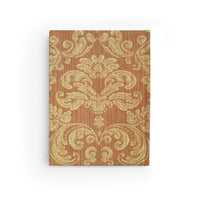 Thumbnail for Gold Brocade and Leather Name Plate All-Over-Print Hardcover Journal, Matte with Lined or Blank Pages, Luxury Look Printed Cover