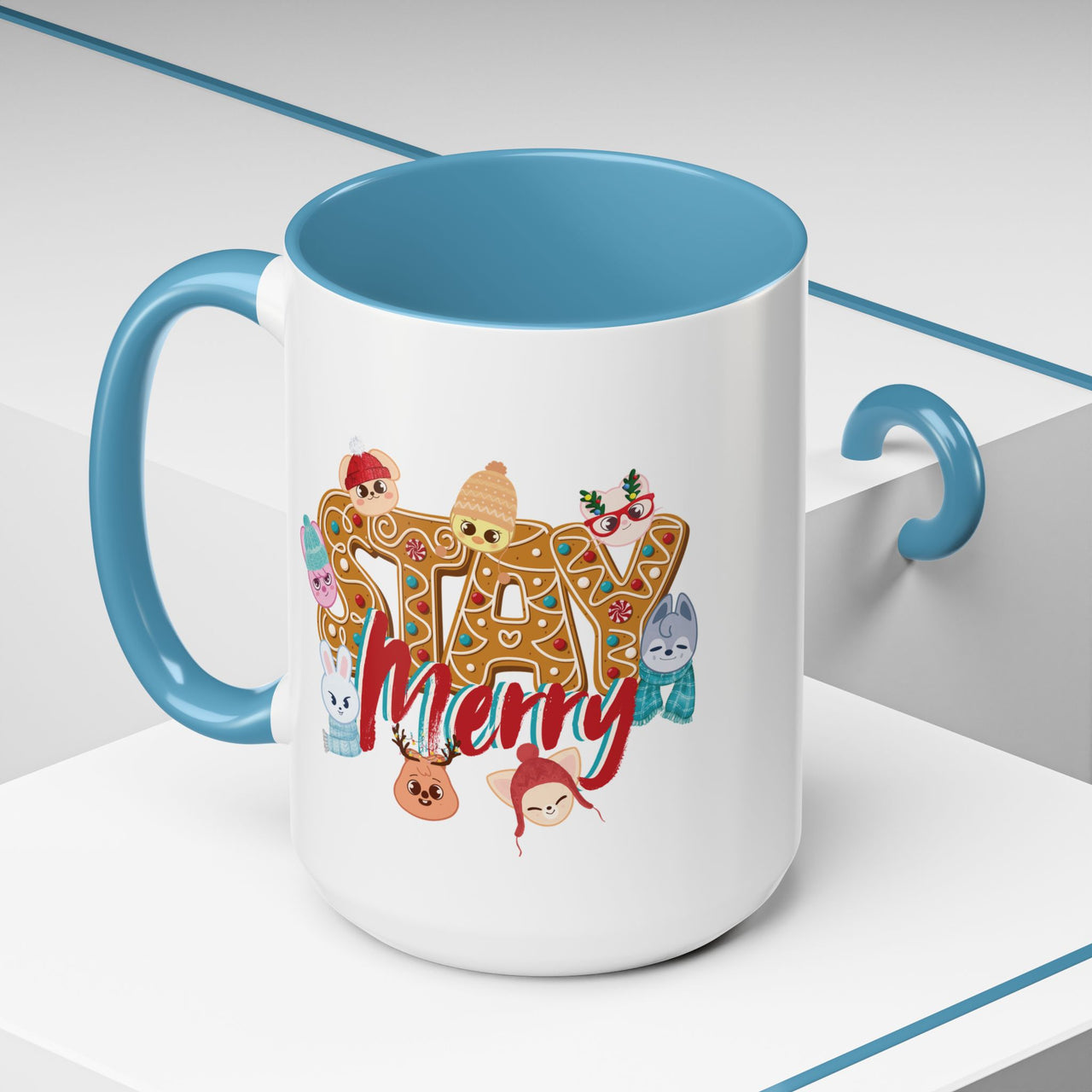 Personalized Stray Kids SKZoo Holiday Mug, Custom 11oz 15oz SKZ STAY Merry Gingerbread Accent Mug, StrayKids Quokka Bbokari Bang Chan Merch