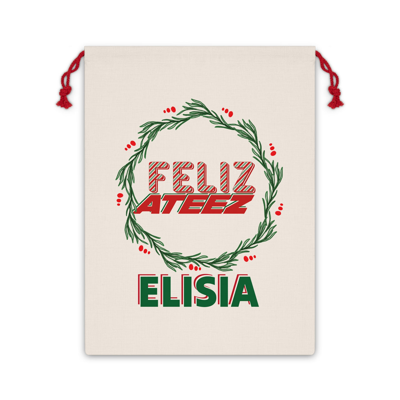 Personalized Ateez Santa Sack, Custom "Feliz Ateez" Holiday Gift Bag, KPop Fan Christmas Merch, Canvas Present Tote