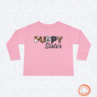 Thumbnail for Dog Sister Toddler Tee, Long Sleeve Furry Letter Custom Tshirt Pet Sibling, Puppy Surprise Birthday Holiday Gift Girl Shirt, Family Pajamas