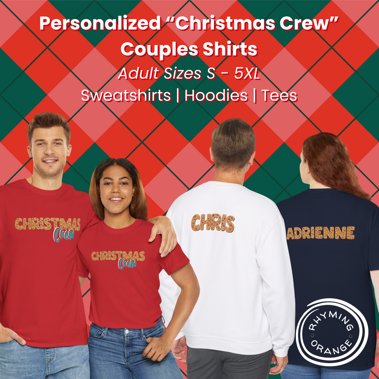 Personalized Christmas Crew Gingerbread Couples Tees, Custom Holidays Couple Tshirts, Matching Outfits Adult Shirt, Pair Pajamas PJs