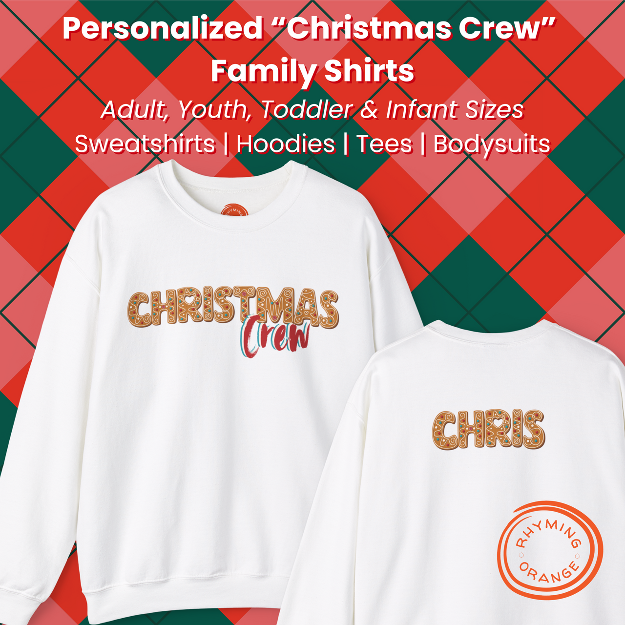 Personalized Christmas Crew Gingerbread Tee, Custom Holidays tshirt, Family Matching Outfits Adult Shirt, Christmas Pajamas PJs