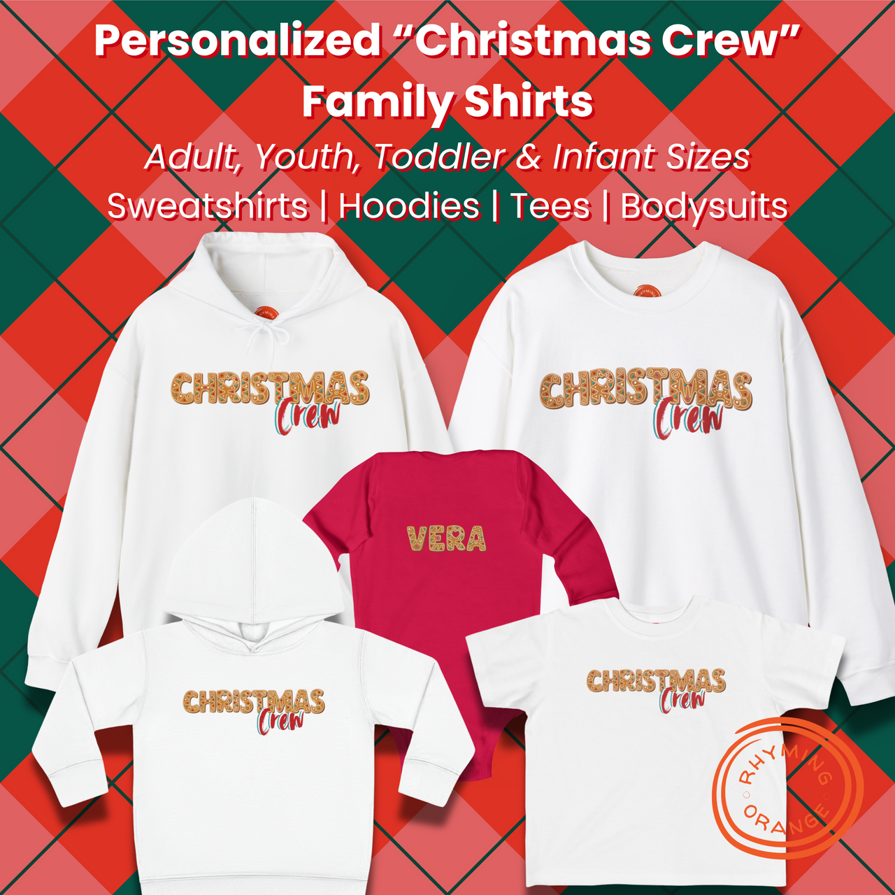 Personalized Christmas Crew Gingerbread Toddler Hoodie, Custom Holidays Kids Hooded Sweatshirt, Family Matching Pajamas Outfits