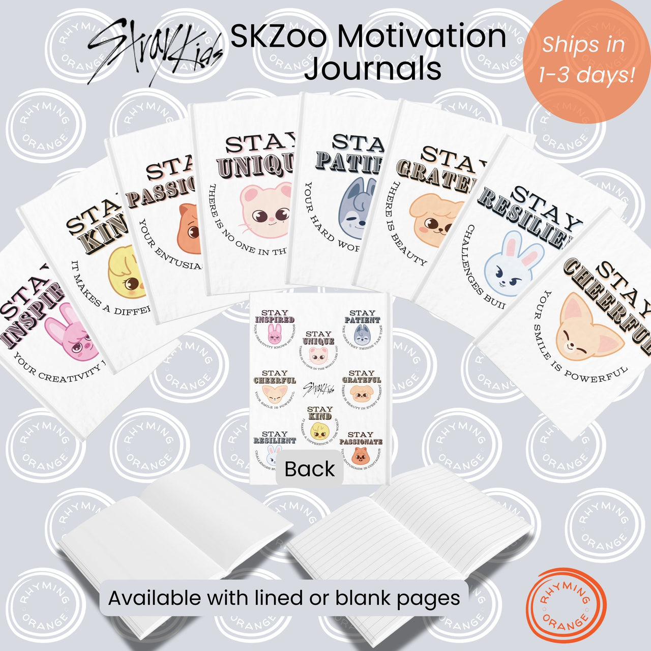 Stray Kids SKZoo Motivation Journals, SKZ Hard Cover Ruled-Line or Blank Notebooks with Inspirational STAY Quotes, StrayKids Kpop Fan Diary