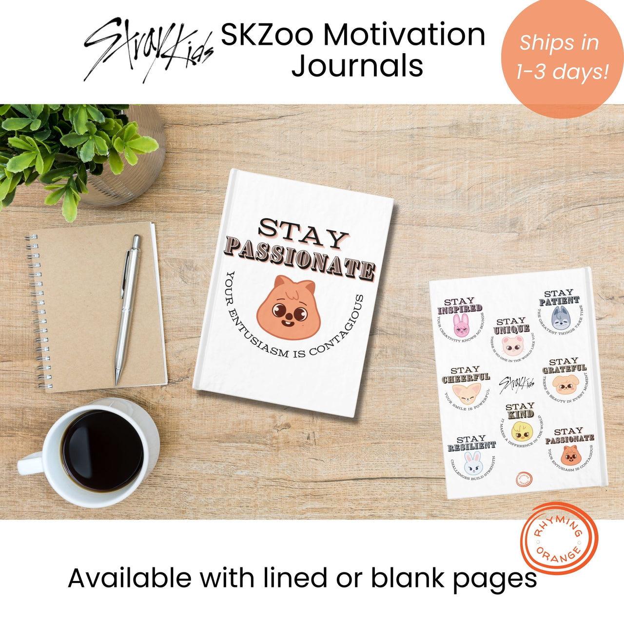 Stray Kids SKZoo Motivation Journals, SKZ Hard Cover Blank Notebooks Inspirational STAY Quotes, StrayKids Diary Bbokari Leebit