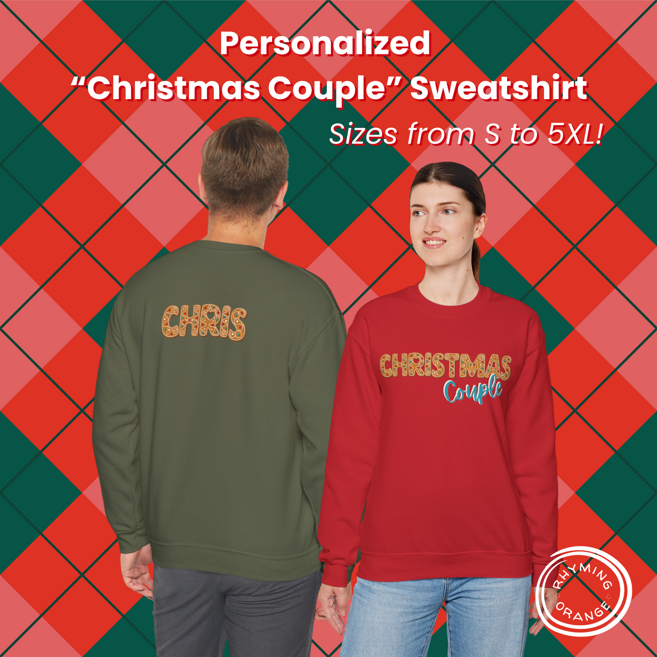 Personalized Christmas Couple Gingerbread Sweatshirts, Custom Couples Holidays Shirts, Couple Matching PJs, Christmas Pajamas