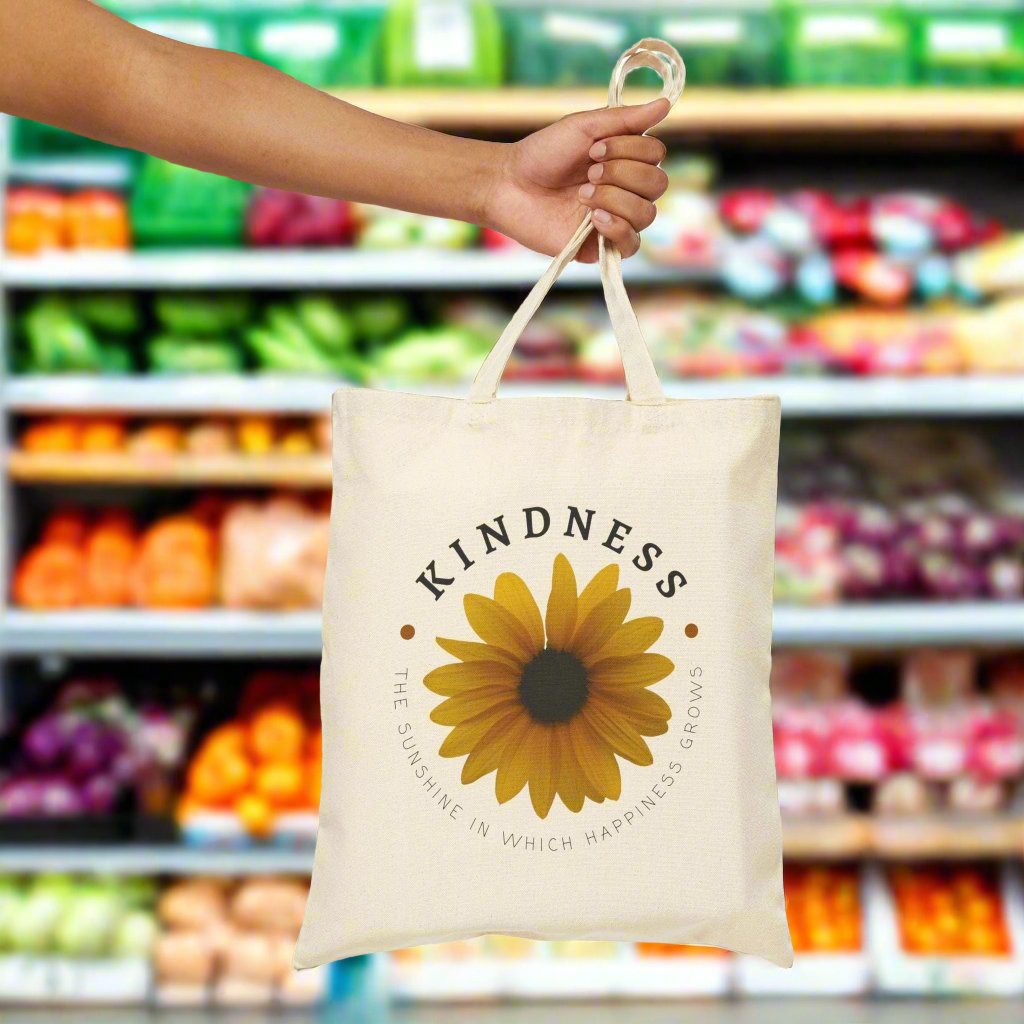 "Kindness: The Sunshine in which Happiness Grows" Cotton Canvas Sunflower Tote Bag