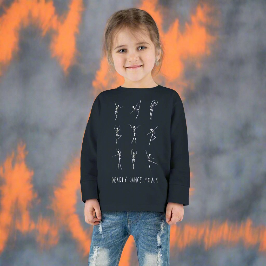 Halloween dancing skeleton Toddler Long Sleeve Tee, skeleton ballet shirt