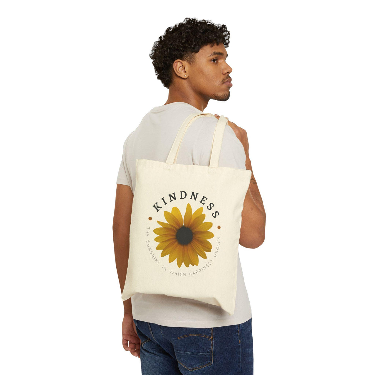 "Kindness: The Sunshine in which Happiness Grows" Cotton Canvas Sunflower Tote Bag